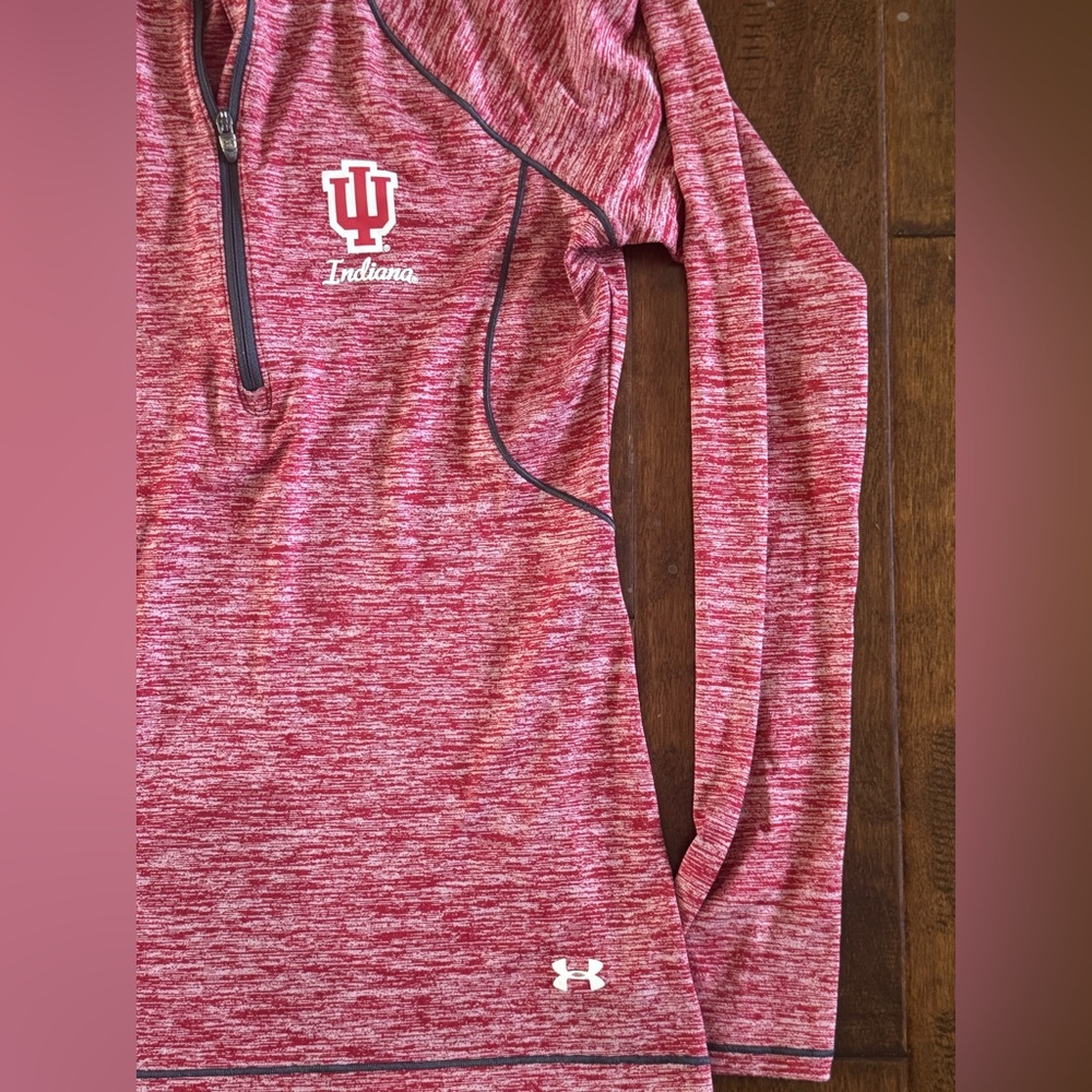 IU Under Armour Heathered Red Long Sleeve Top with zipper - Picture 3 of 5